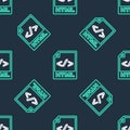 Line HTML file document. Download html button icon isolated seamless pattern on black background. HTML file symbol
