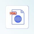 Line HTML file document. Download html button icon isolated on white background. HTML file symbol. Markup language