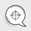 Line Hunt on duck with crosshairs icon isolated on grey background. Hunting club logo with duck and target. Rifle lens Royalty Free Stock Photo