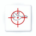 Line Hunt on duck with crosshairs icon isolated on white background. Hunting club logo with duck and target. Rifle lens Royalty Free Stock Photo