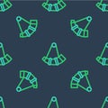 Line Hunting horn icon isolated seamless pattern on blue background. Vector