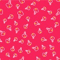 Line Ice cream in waffle cone icon isolated seamless pattern on red background. Sweet symbol. Vector Royalty Free Stock Photo