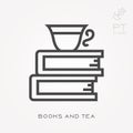 Line icon books and tea