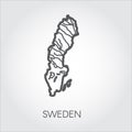 Line icon of border map Sweden. Country contour shape in thin line style. Vector illustration