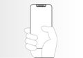 Line icon of frameless / bezel-free smart phone in hand