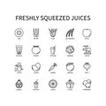 Line Icon Freshly Squeezed Juice In Simple Style. Set of vector icons in simple style, isolated on a white background Royalty Free Stock Photo