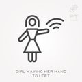 Line icon girl waving her hand to left