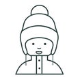 Line icon. Girl in winter clothes.