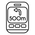 Gps navigation showing turn left in 500 meters on smartphone screen