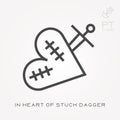 Line icon in heart of stuck dagger