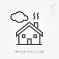 Line icon house and cloud