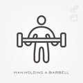 Line icon man holding a barbell Royalty Free Stock Photo