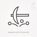 Line icon mining with pickaxe