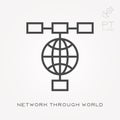 Line icon network through world Royalty Free Stock Photo