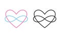 Line icon polyamory. Colored and black versions. Ethical non monogamy concept. Notions of polygamy and open relations. Heart shape