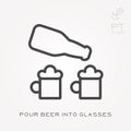 Line icon pour beer into glasses
