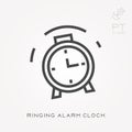 Flat vector icons with ringing alarm clock