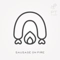 Line icon sausage on fire