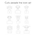 Line icon set of curly people made in vector.