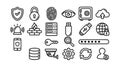 Line icon set cybersecurity security icons close up top view includes shield lock fingerprint usb cloud server password minimal Royalty Free Stock Photo