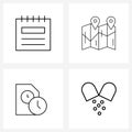 Line Icon Set of 4 Modern Symbols of agenda, paper, date, document, medical