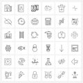 Line Icon Set of 36 Modern Symbols of arrow, remove, laud, recycle, movie