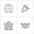 Line Icon Set of 4 Modern Symbols of block chain, house, security, clip, university