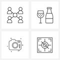 Line Icon Set of 4 Modern Symbols of business, lady, team, engagements, camera
