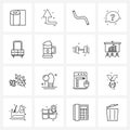 Line Icon Set of 16 Modern Symbols of chest, sms, muffler, chat, messages