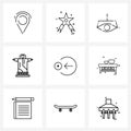 Line Icon Set of 9 Modern Symbols of cursor, monument, landmark, architecture