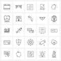 Line Icon Set of 25 Modern Symbols of food, detail, justified, dollar, list Royalty Free Stock Photo