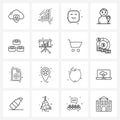 Line Icon Set of 16 Modern Symbols of food, meatballs, emoji, hotel, location