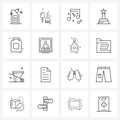 Line Icon Set of 16 Modern Symbols of health, medical, notes, statuette, reward