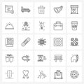 Line Icon Set of 25 Modern Symbols of heart, medical, bin, medicine, food