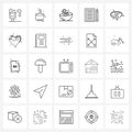 Line Icon Set of 25 Modern Symbols of hours, hours, holiday, clock, notepad