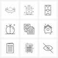 Line Icon Set of 9 Modern Symbols of html, learning, football, learn, education