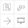Line Icon Set of 4 Modern Symbols of location, direction, search, disconnect, media