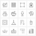 Line Icon Set of 16 Modern Symbols of mobile, android, content, snowflakes, Christmas shopping