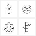 Line Icon Set of 4 Modern Symbols of mouse, ecology, computer, pastry, leaf