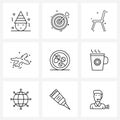 Line Icon Set of 9 Modern Symbols of no, eat, study, aero plane, vehicle