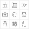 Line Icon Set of 9 Modern Symbols of out, exit, arrow, doctor, first aid box Royalty Free Stock Photo