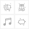 Line Icon Set of 4 Modern Symbols of paper; music; file; document; math`s