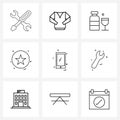 9 Universal Line Icons for Web and Mobile police, badge, buy, star, drink Royalty Free Stock Photo