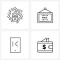 Line Icon Set of 4 Modern Symbols of religion, mobile, mosque, sold, bills