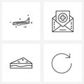 Line Icon Set of 4 Modern Symbols of travel, food, plane, hospital, redo