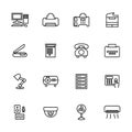 Line icon set related to office electronic, office appliance and office machine