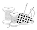 Line icon spool of thread and needle bar with needle bar Royalty Free Stock Photo