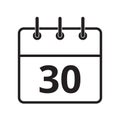 Line icon the thirtieth day on the calendar Royalty Free Stock Photo