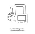 Line icon in vector blood pressure measuring device, functional diagnostics, tonometer illustration.