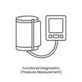 Line icon in vector blood pressure measuring device, functional diagnostics, tonometer illustration.